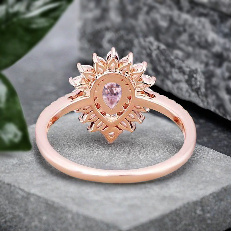 Vintage Pink Sapphire Engagement Ring 14K Rose Gold Pink Sapphire Unique Gemstone Bridal Ring For Women Moissanite Halo Promise Gift For Her