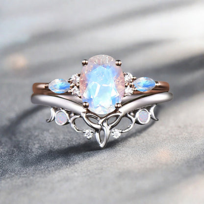 Vintage Birnenform Aquamarin Verlobungsring Set Unikat Versprechen Brautring Set Jubiläumsgeschenk