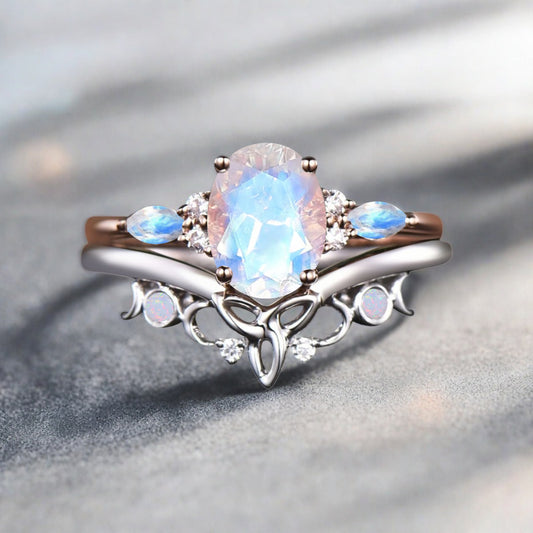 Vintage Birnenform Aquamarin Verlobungsring Set Unikat Versprechen Brautring Set Jubiläumsgeschenk