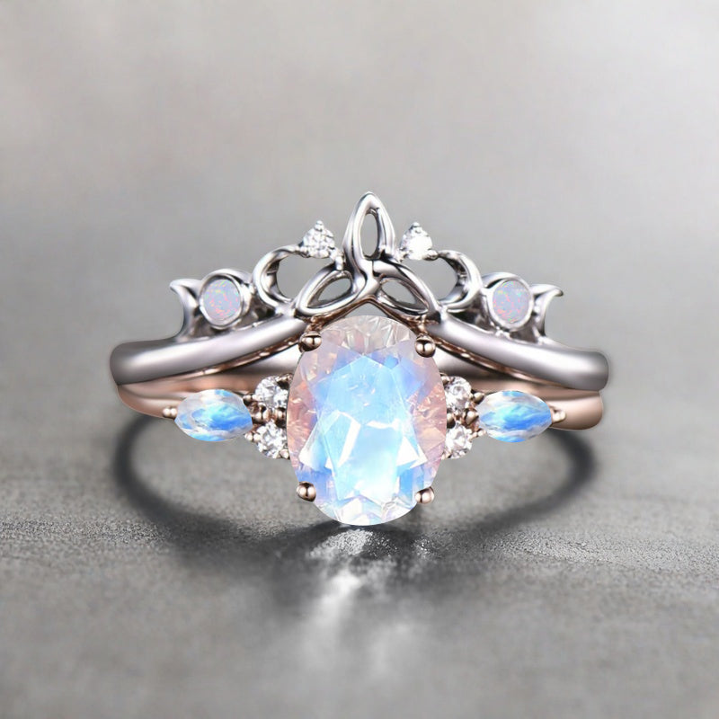 Vintage Birnenform Aquamarin Verlobungsring Set Unikat Versprechen Brautring Set Jubiläumsgeschenk