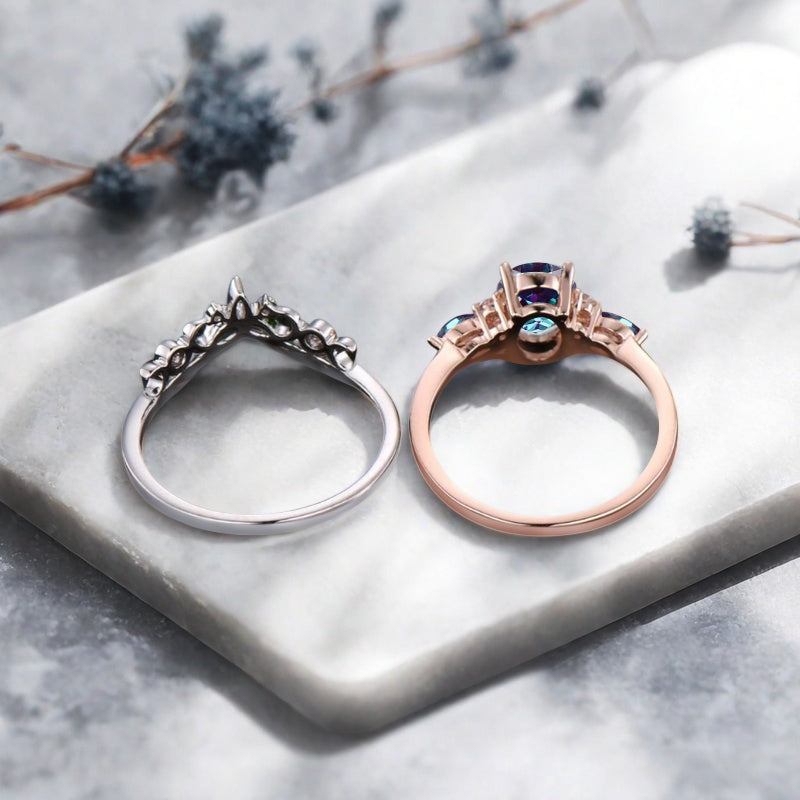 Nature Inspired Color-Change Alexandrite Bridal Set Twig Vine Engagement Ring Oval Alexandrite Ring June Birthstone Wedding Gifts