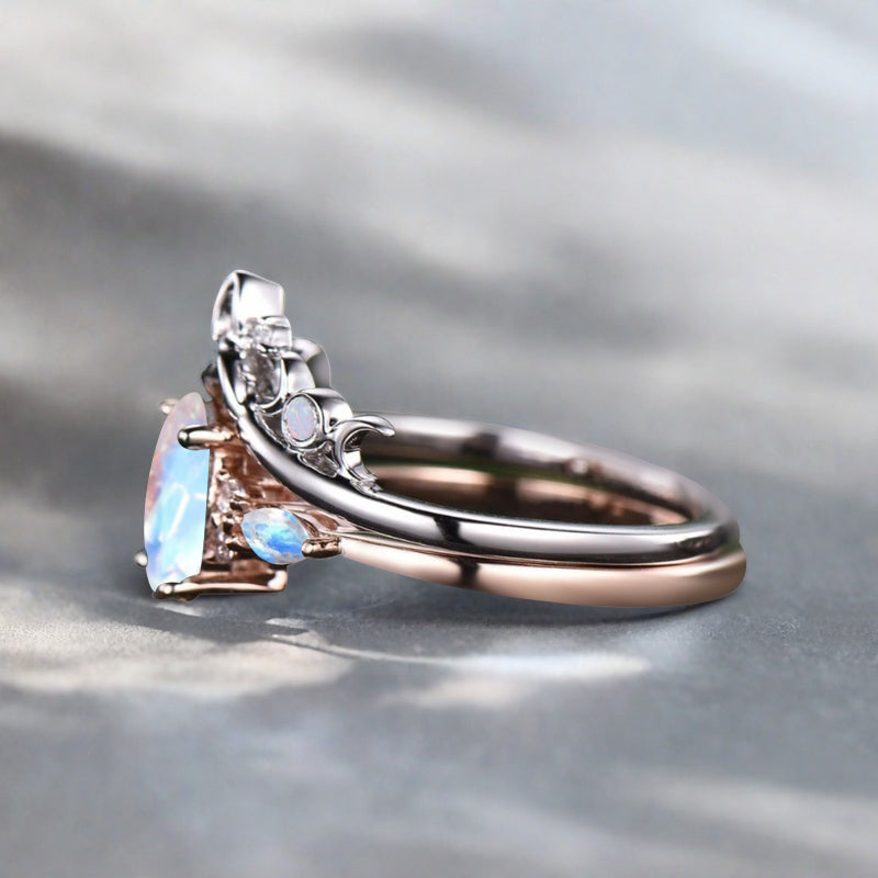 Vintage Birnenform Aquamarin Verlobungsring Set Unikat Versprechen Brautring Set Jubiläumsgeschenk