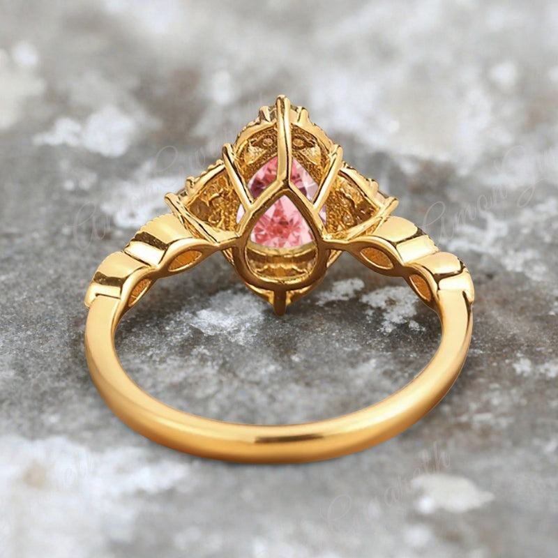Bague de fiançailles vintage en forme de poire avec aigue-marine, ensemble de bagues de mariage uniques, cadeau d'anniversaire