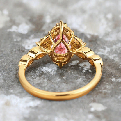Bague de fiançailles vintage en forme de poire avec aigue-marine, ensemble de bagues de mariage uniques, cadeau d'anniversaire