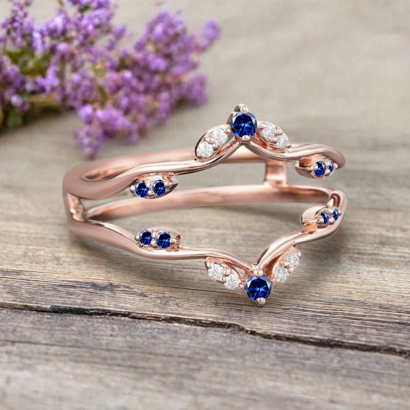 Blue Topaz Ring Enhancer Rose Gold Blue Topaz Curved Wedding Ring Double Curved Moissanite Wedding Band Anniversary Gift For Her