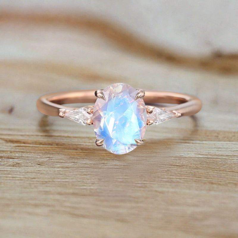 Vintage Oval Mondstein Verlobungsring Unikat Opal Moissanit Versprechensring