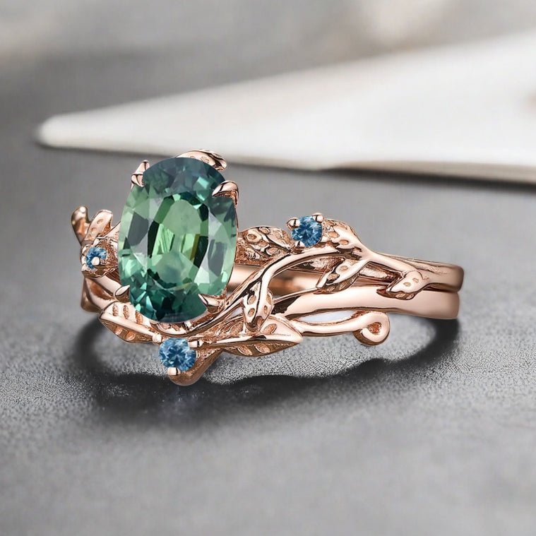 Bague de fiançailles vintage en forme de poire avec aigue-marine, ensemble de bagues de mariage uniques, cadeau d'anniversaire