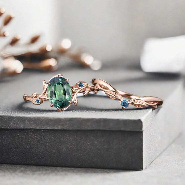 Bague de fiançailles vintage en forme de poire avec aigue-marine, ensemble de bagues de mariage uniques, cadeau d'anniversaire