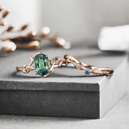 Bague de fiançailles vintage en forme de poire avec aigue-marine, ensemble de bagues de mariage uniques, cadeau d'anniversaire