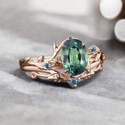 Bague de fiançailles vintage en forme de poire avec aigue-marine, ensemble de bagues de mariage uniques, cadeau d'anniversaire