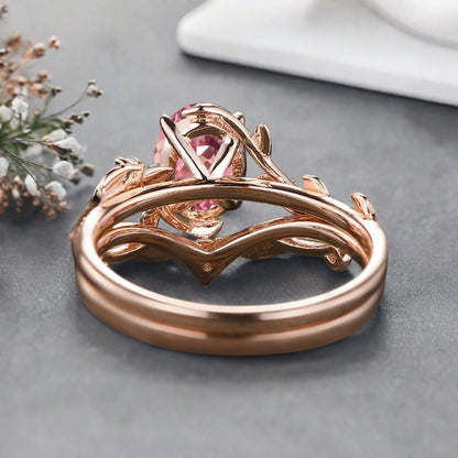 Vintage Birnenform Aquamarin Verlobungsring Set Unikat Versprechen Brautring Set Jubiläumsgeschenk