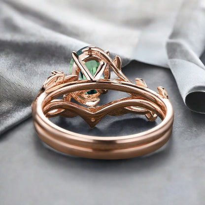 Bague de fiançailles vintage en forme de poire avec aigue-marine, ensemble de bagues de mariage uniques, cadeau d'anniversaire