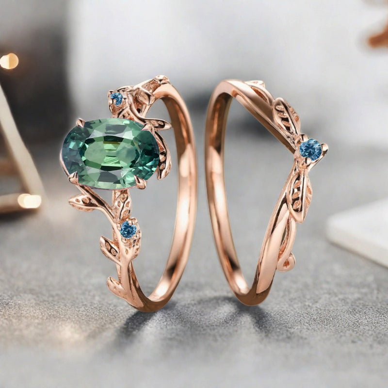 Bague de fiançailles vintage en forme de poire avec aigue-marine, ensemble de bagues de mariage uniques, cadeau d'anniversaire