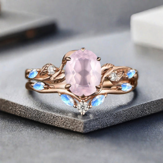Vintage Birnenform Aquamarin Verlobungsring Set Unikat Versprechen Brautring Set Jubiläumsgeschenk