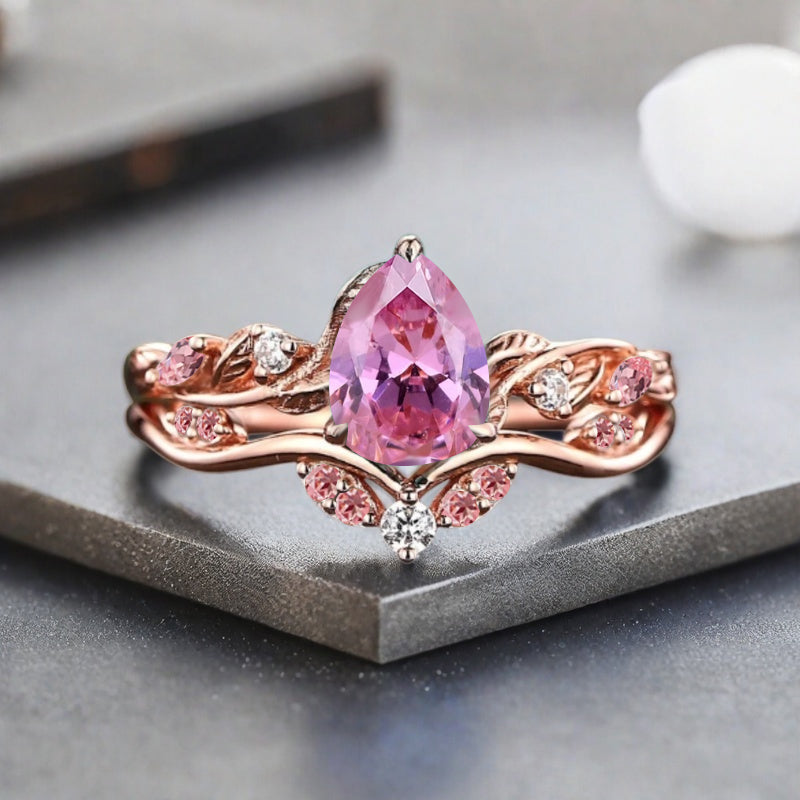 Bague de fiançailles vintage en forme de poire avec aigue-marine, ensemble de bagues de mariage uniques, cadeau d'anniversaire