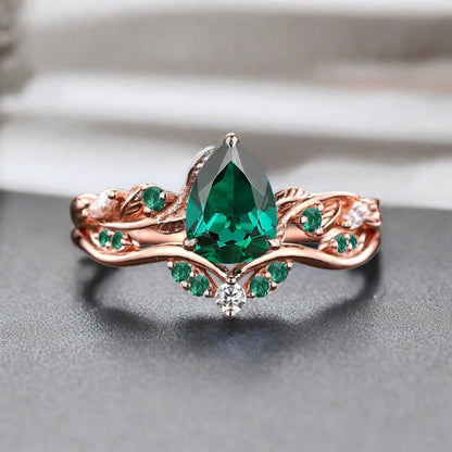 Bague de fiançailles vintage en forme de poire avec aigue-marine, ensemble de bagues de mariage uniques, cadeau d'anniversaire