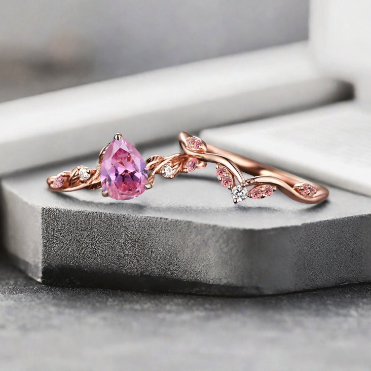 Bague de fiançailles vintage en forme de poire avec aigue-marine, ensemble de bagues de mariage uniques, cadeau d'anniversaire