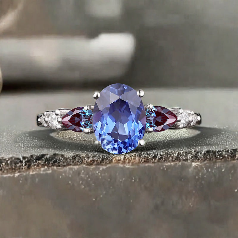 Bague de fiançailles vintage ovale en pierre de lune, bague de promesse unique en opale et moissanite