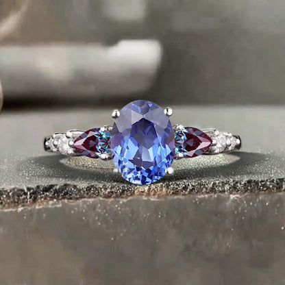 Bague de fiançailles vintage ovale en pierre de lune, bague de promesse unique en opale et moissanite