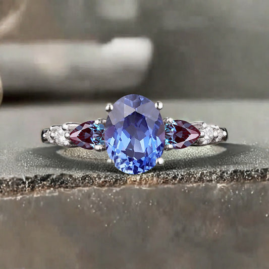 Bague de fiançailles vintage ovale en pierre de lune, bague de promesse unique en opale et moissanite