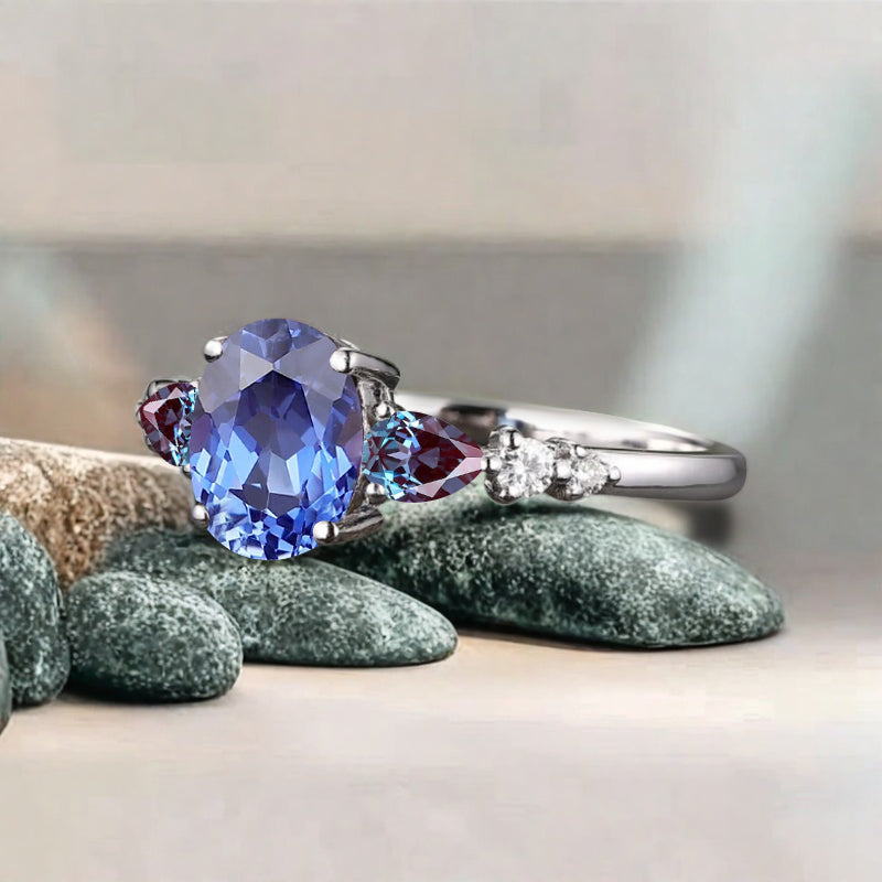 Bague de fiançailles vintage ovale en pierre de lune, bague de promesse unique en opale et moissanite