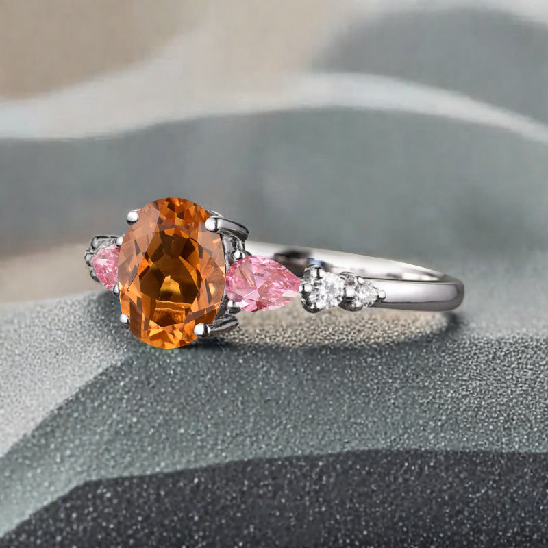 Bague de fiançailles vintage ovale en pierre de lune, bague de promesse unique en opale et moissanite