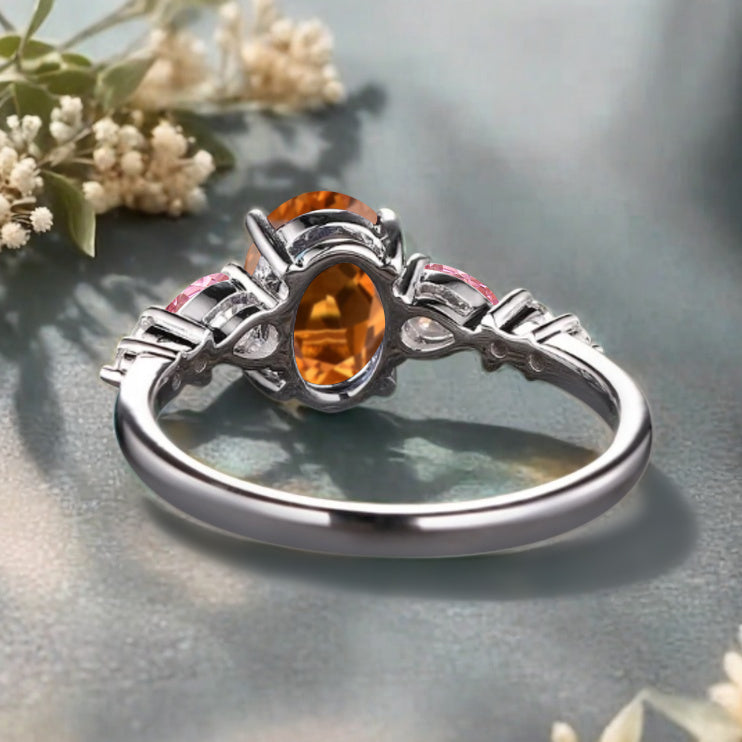 Bague de fiançailles vintage ovale en pierre de lune, bague de promesse unique en opale et moissanite