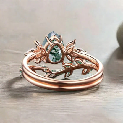 Vintage Birnenform Aquamarin Verlobungsring Set Unikat Versprechen Brautring Set Jubiläumsgeschenk