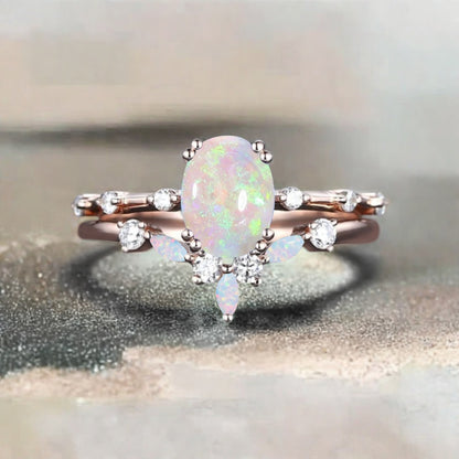 Bague de fiançailles vintage en forme de poire avec aigue-marine, ensemble de bagues de mariage uniques, cadeau d'anniversaire