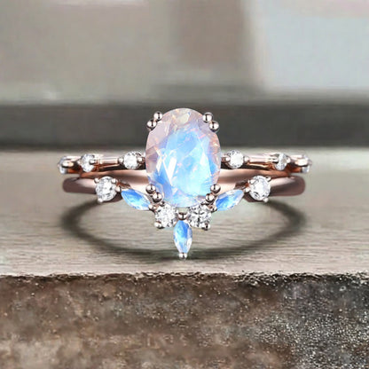 Vintage Birnenform Aquamarin Verlobungsring Set Unikat Versprechen Brautring Set Jubiläumsgeschenk