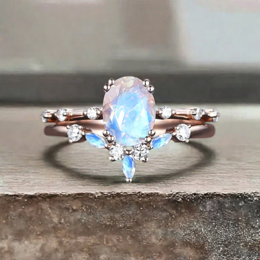 Vintage Birnenform Aquamarin Verlobungsring Set Unikat Versprechen Brautring Set Jubiläumsgeschenk