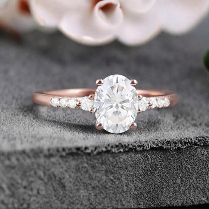 Bague de fiançailles vintage ovale en pierre de lune, bague de promesse unique en opale et moissanite