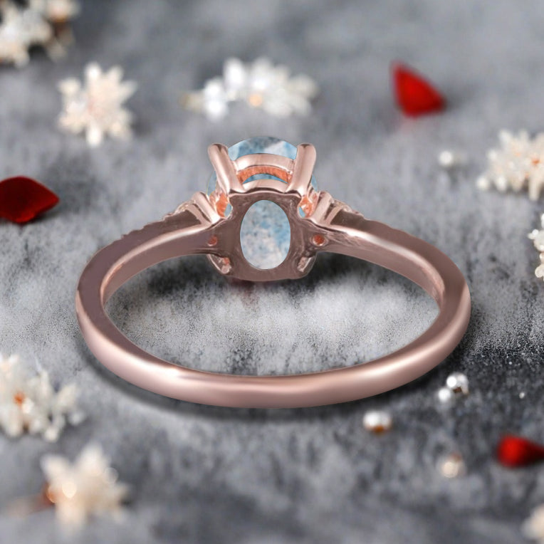 Bague de fiançailles vintage ovale en pierre de lune, bague de promesse unique en opale et moissanite
