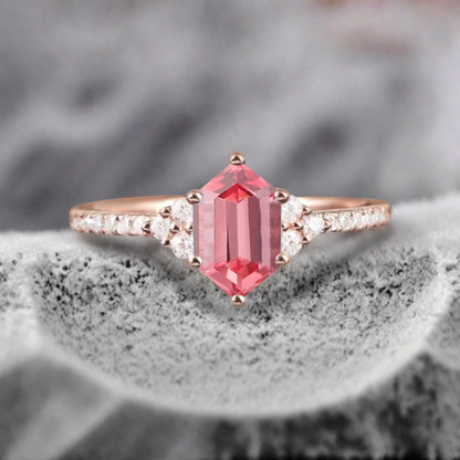 Vintage Unique Pink Sapphire Engagement Ring Solid 14K Gold Pink Sapphire Ring July Birthstone Ring Delicate Pink Sapphire Gemstone Ring Handmade Bridal Jewelry