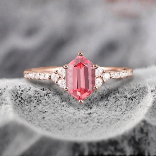 Vintage Unique Pink Sapphire Engagement Ring Solid 14K Gold Pink Sapphire Ring July Birthstone Ring Delicate Pink Sapphire Gemstone Ring Handmade Bridal Jewelry