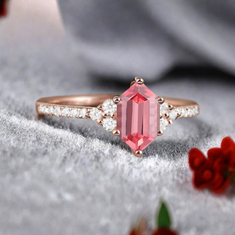 Vintage Unique Pink Sapphire Engagement Ring Solid 14K Gold Pink Sapphire Ring July Birthstone Ring Delicate Pink Sapphire Gemstone Ring Handmade Bridal Jewelry