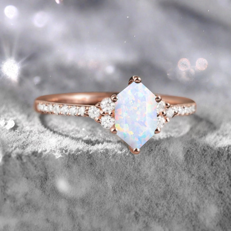 Vintage Unique Opal Engagement Ring Solid 14K Gold White Opal Ring July Birthstone Ring Delicate Opal Gemstone Ring Handmade Bridal Jewelry