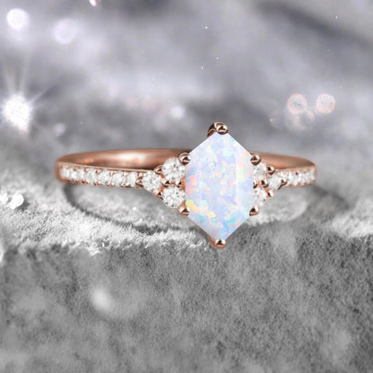 Vintage Unique Opal Engagement Ring Solid 14K Gold White Opal Ring July Birthstone Ring Delicate Opal Gemstone Ring Handmade Bridal Jewelry