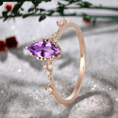 Bague de fiançailles vintage en forme de poire avec aigue-marine, ensemble de bagues de mariage uniques, cadeau d'anniversaire