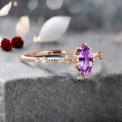 Bague de fiançailles vintage en forme de poire avec aigue-marine, ensemble de bagues de mariage uniques, cadeau d'anniversaire