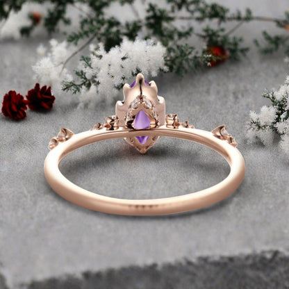 Bague de fiançailles vintage en forme de poire avec aigue-marine, ensemble de bagues de mariage uniques, cadeau d'anniversaire