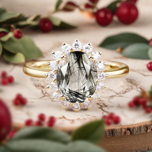 Vintage Herkimer Diamond Engagement Ring Oval Shape Anniversary Ring Solid Gold Solitaire Unique Herkimer Diamond Ring for Women Ver.2