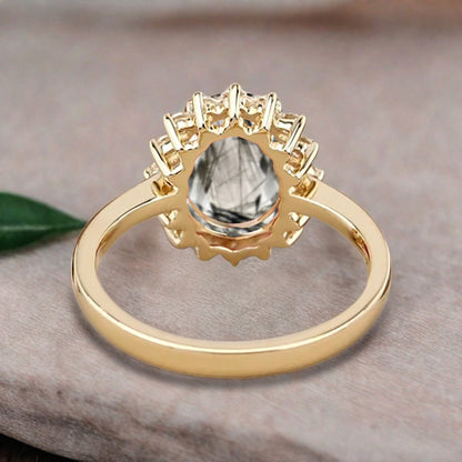 Vintage Herkimer Diamond Engagement Ring Oval Shape Anniversary Ring Solid Gold Solitaire Unique Herkimer Diamond Ring for Women Ver.2