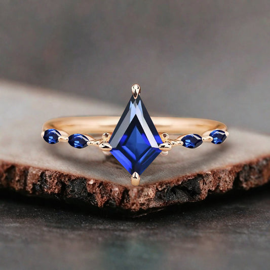 Kite cut Blue Topaz engagement ring Unique Rose gold engagement ring Vintage Moissanite ring Art deco bridal ring Promise ring Anniversary gift