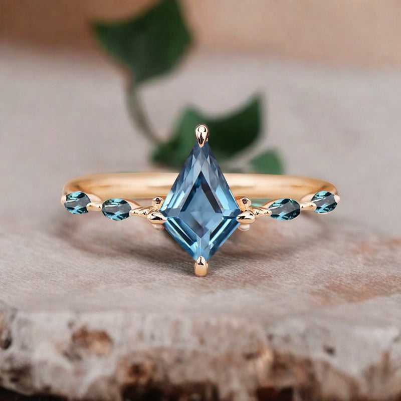 Kite cut Aquamarine engagement ring Unique Rose gold engagement ring Vintage Moissanite ring Art deco bridal ring Promise ring Anniversary gift