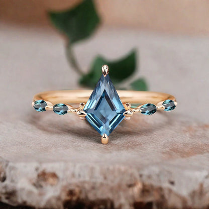 Kite cut Aquamarine engagement ring Unique Rose gold engagement ring Vintage Moissanite ring Art deco bridal ring Promise ring Anniversary gift