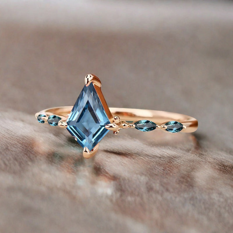 Kite cut Aquamarine engagement ring Unique Rose gold engagement ring Vintage Moissanite ring Art deco bridal ring Promise ring Anniversary gift