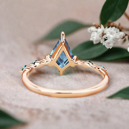 Kite cut Aquamarine engagement ring Unique Rose gold engagement ring Vintage Moissanite ring Art deco bridal ring Promise ring Anniversary gift