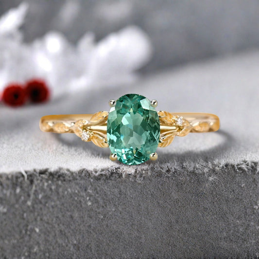 Bague de fiançailles vintage ovale en pierre de lune, bague de promesse unique en opale et moissanite