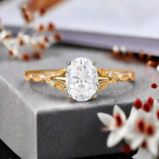 Oval Moissanite Engagement Ring Vintage Rose Gold White Ring Women Moissanite Twisted Hollow Wedding Ring Bridal Promise Ring